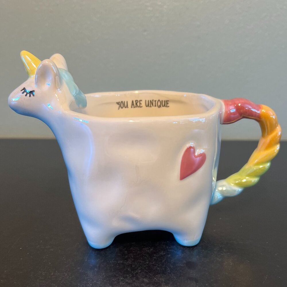 Tag UNICORN Pearl Iridescent YOU ARE UNIQUE 3D Ceramic Cup Mug Planter